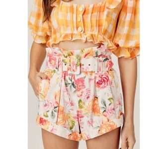 For Love And Lemons Peony Pleated Shorts Medium high waisted floral NWOT‎